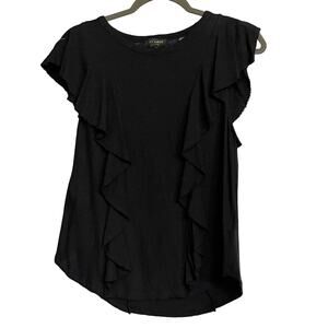 Ted Baker Kathley Top‎ Black Cotton Linen Blend Ruffled SZ 4 US 10 Sleeveless